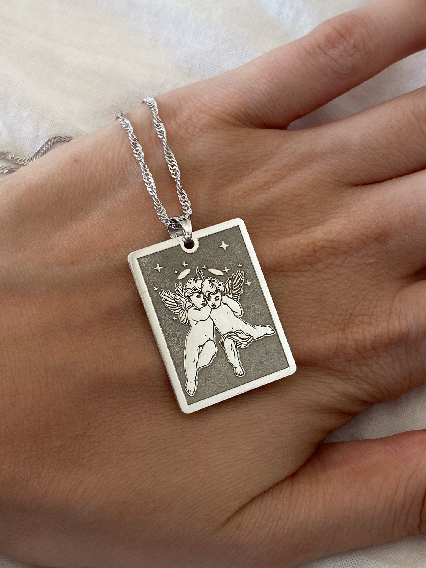 Personalized Two Angels Necklace in Sterling Silver