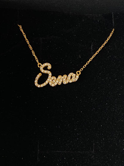 Personalized 14K Gold Crystal Name Necklace