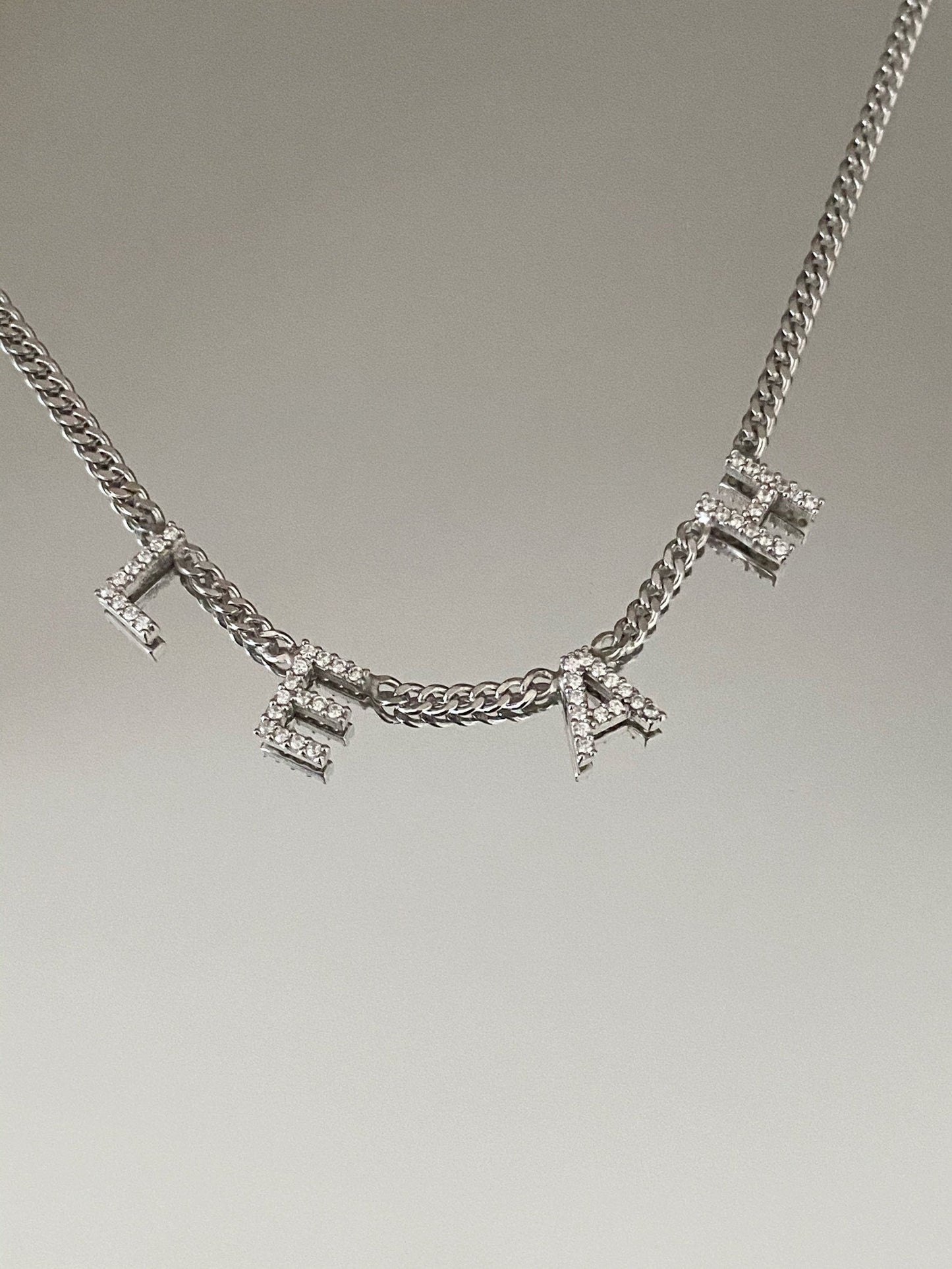 Custom Silver Letter Necklace with Curb Chain