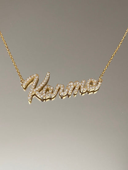 Personalized 14K Gold Crystal Name Necklace