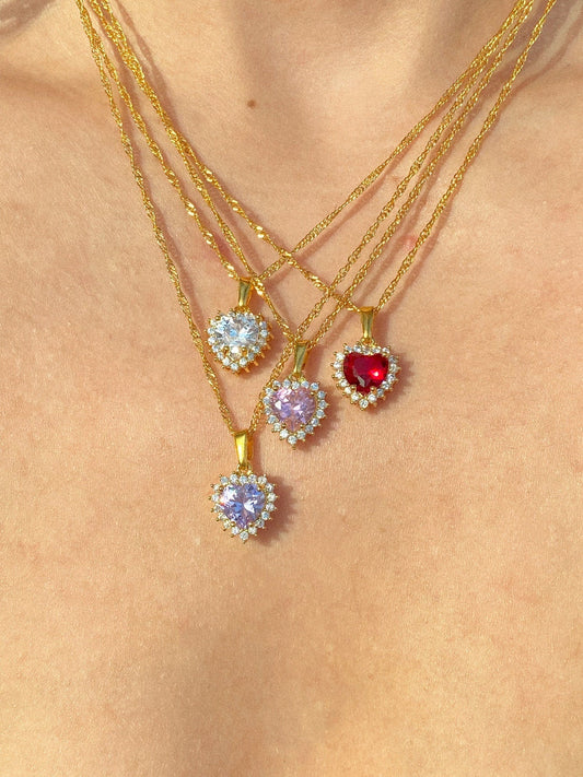 Colorful Crystal Heart Necklace in Gold Plating