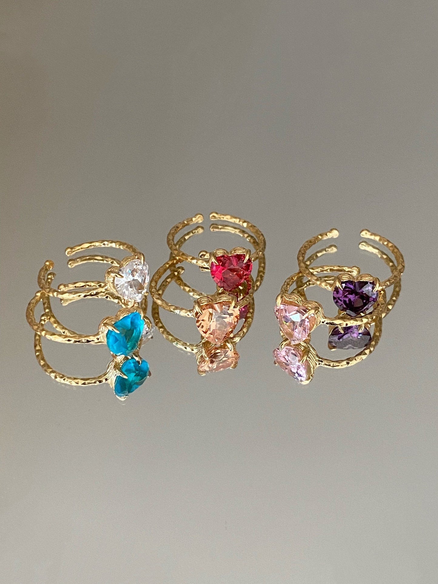 Colorful Crystal Heart Ring in Silver