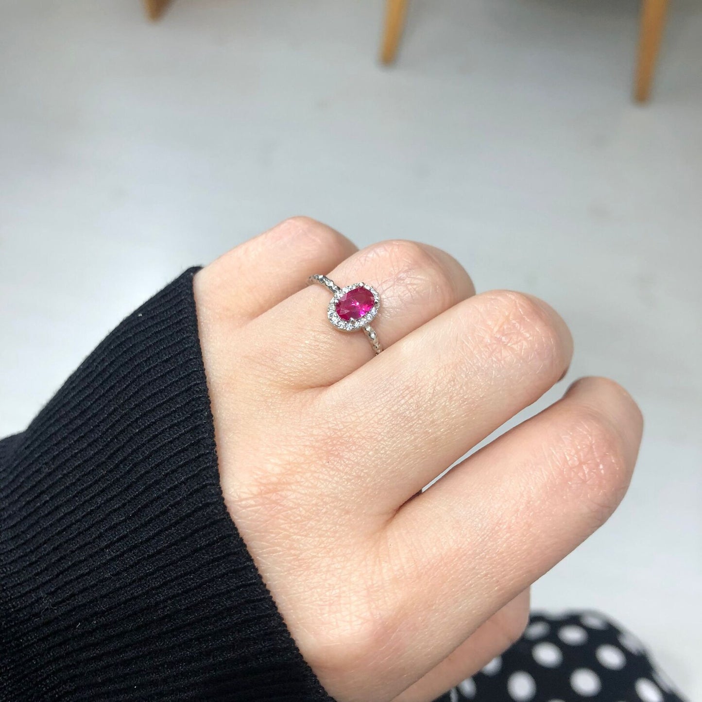 Dainty Silver Oval Birthstone Stackable Ring