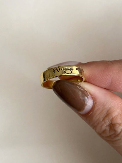 Personalized Handwriting Engraved Ring in 14k Gold