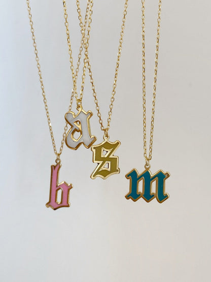 Customized Enamel Initial Necklace in Silver