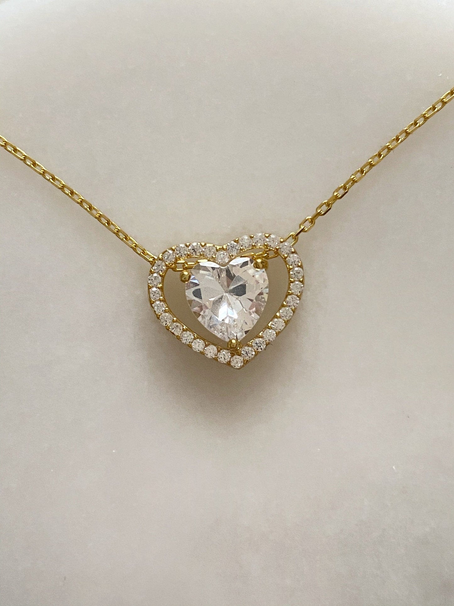 Personalized Crystal Heart Necklace in Silver and Gold