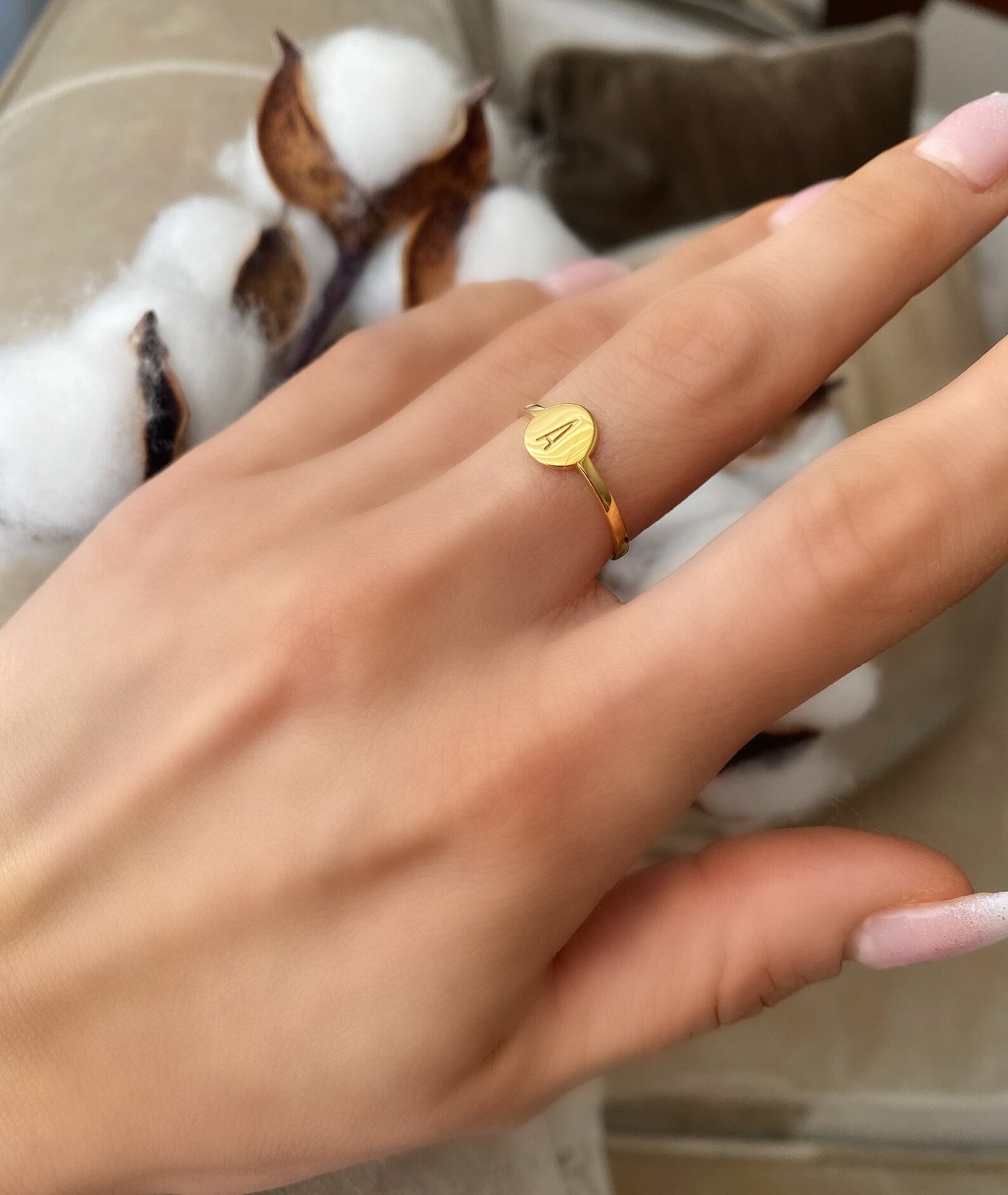 Personalized Silver and Gold Initial Disc Ring