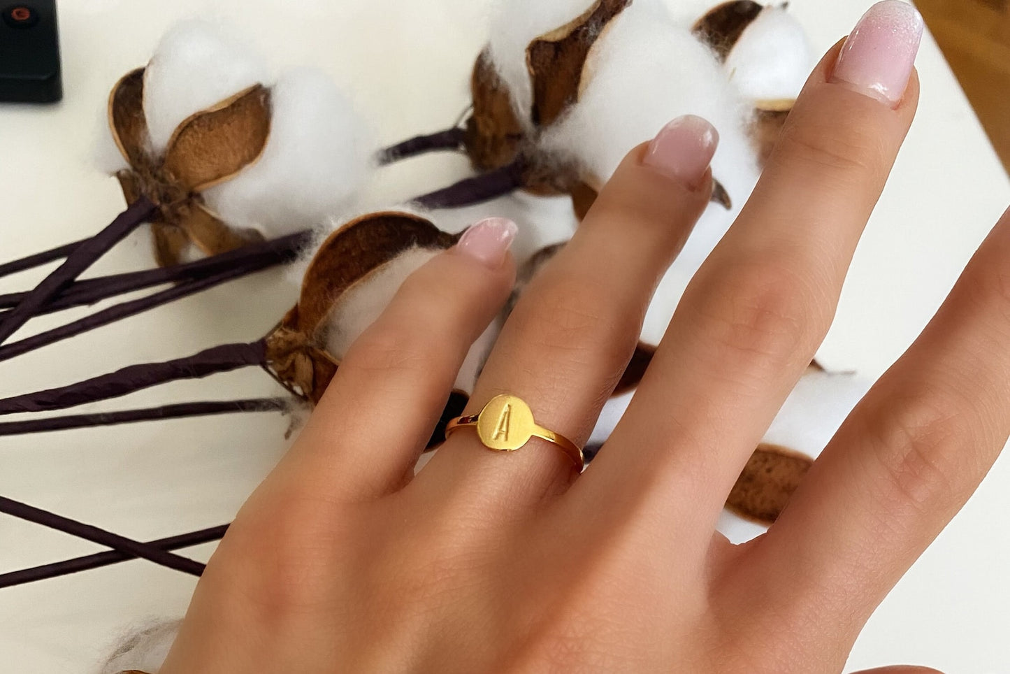 Personalized Silver and Gold Initial Disc Ring