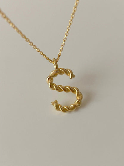 Custom 14k Gold Twist Letter Necklace