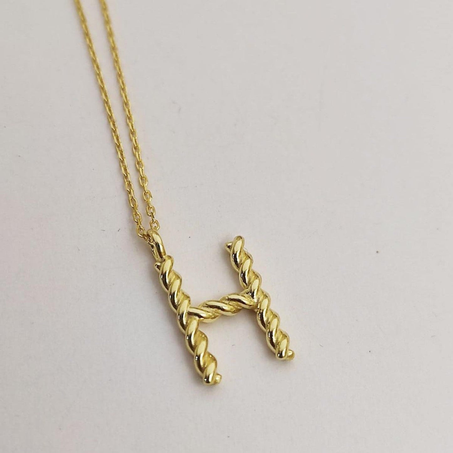 Custom 14k Gold Twist Letter Necklace