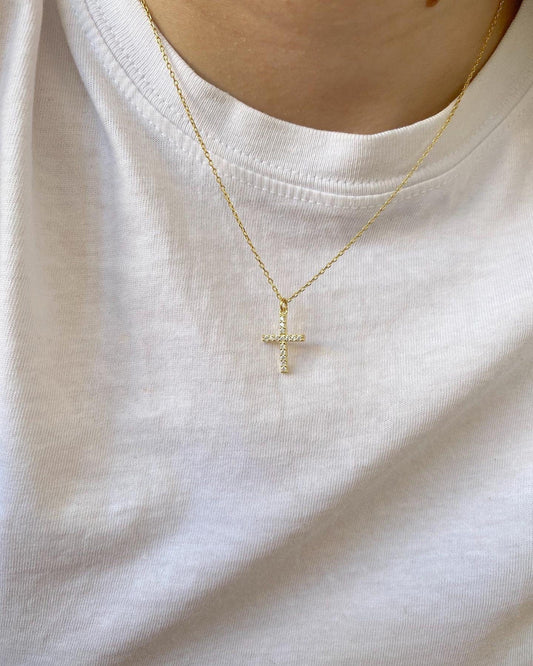 Dainty Crystal Cross Necklace in Sterling Silver