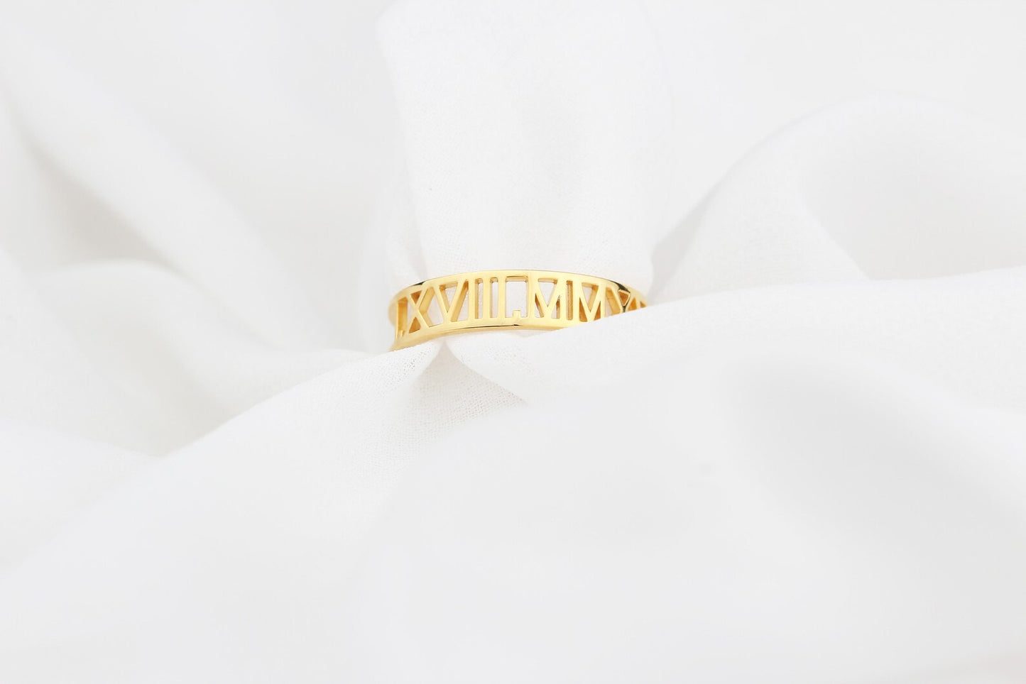 Personalized Roman Numeral Silver and Gold Ring