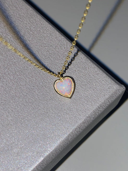 Dainty Opal Heart Necklace in Sterling Silver