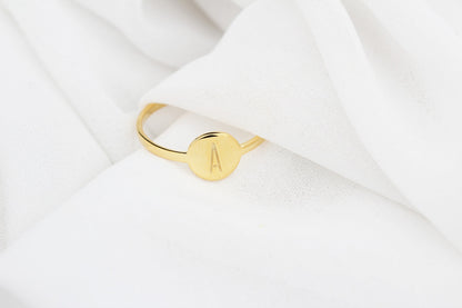 Personalized Silver and Gold Initial Disc Ring