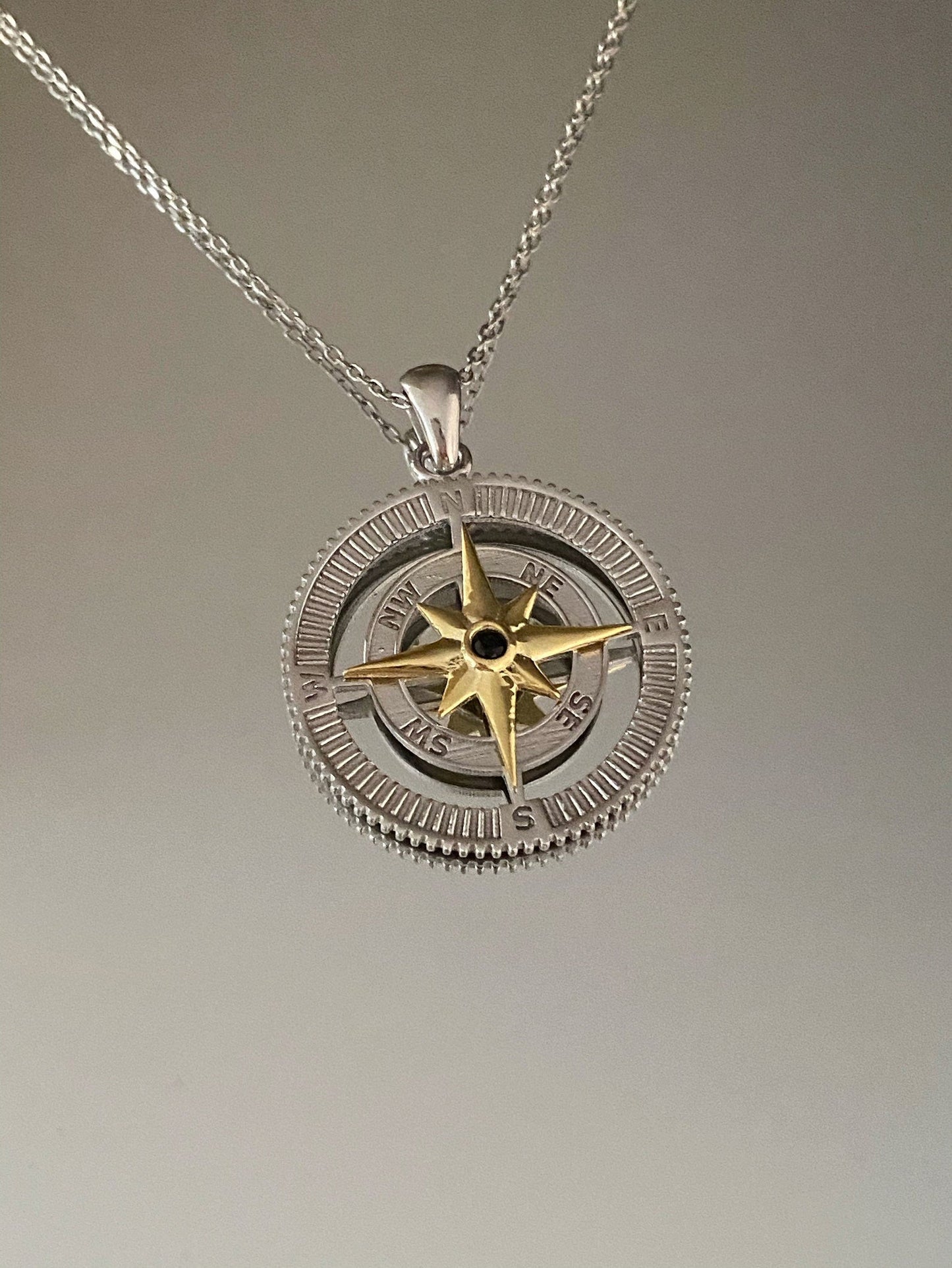 Personalized Sterling Silver Compass Necklace