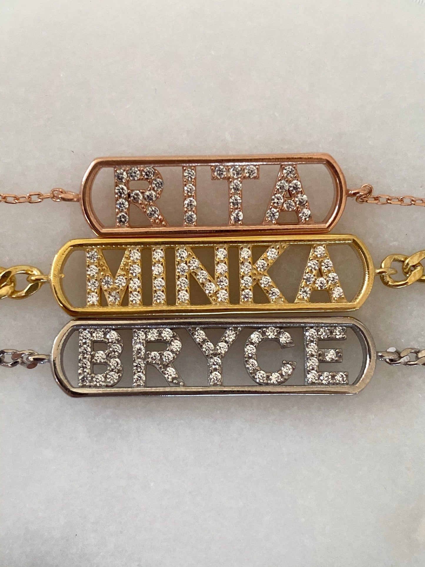 Personalized 14k Gold Crystal Name Bracelet