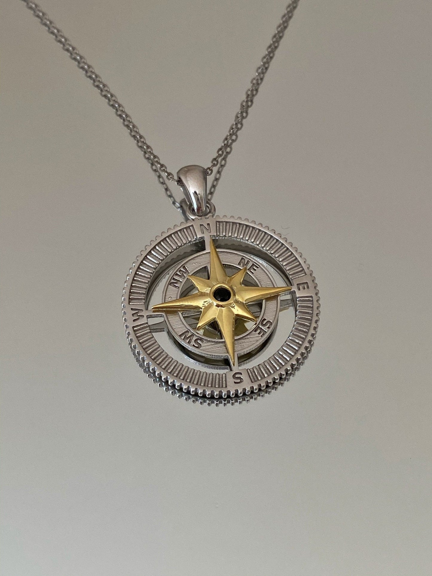 Personalized Sterling Silver Compass Necklace