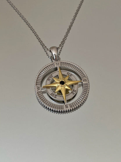 Personalized Sterling Silver Compass Necklace