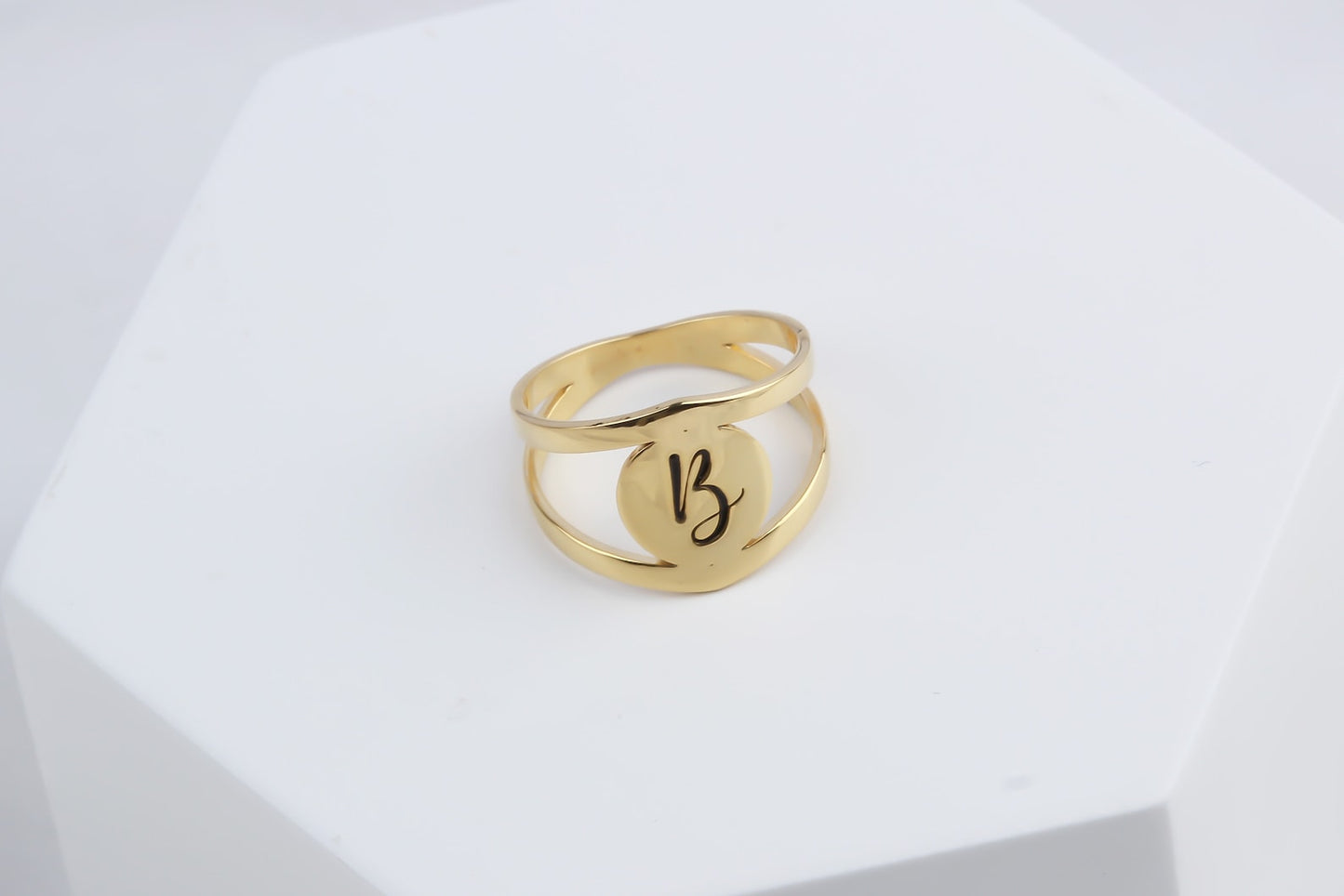 Custom Gold Initial Ring in Sterling Silver and Rose Gold