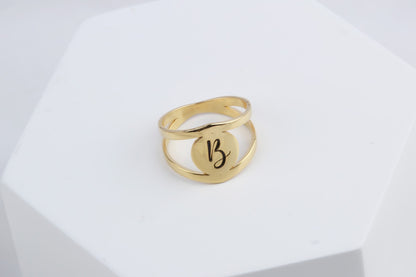 Custom Gold Initial Ring in Sterling Silver and Rose Gold