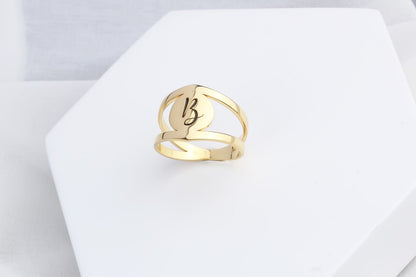 Custom Gold Initial Ring in Sterling Silver and Rose Gold