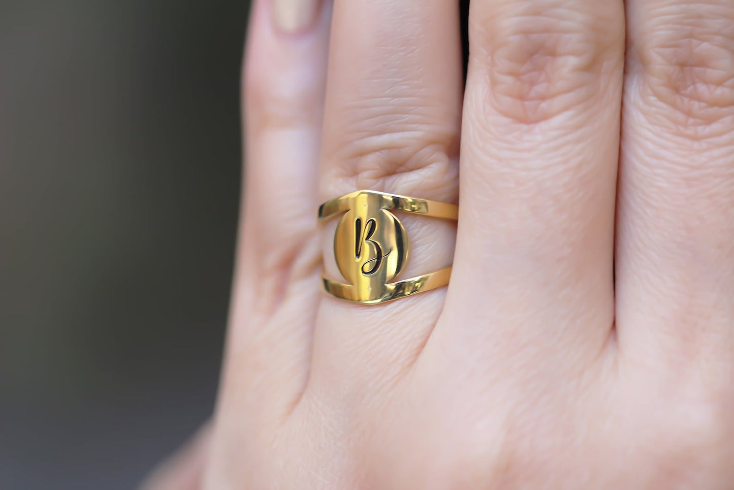 Custom Gold Initial Ring in Sterling Silver and Rose Gold