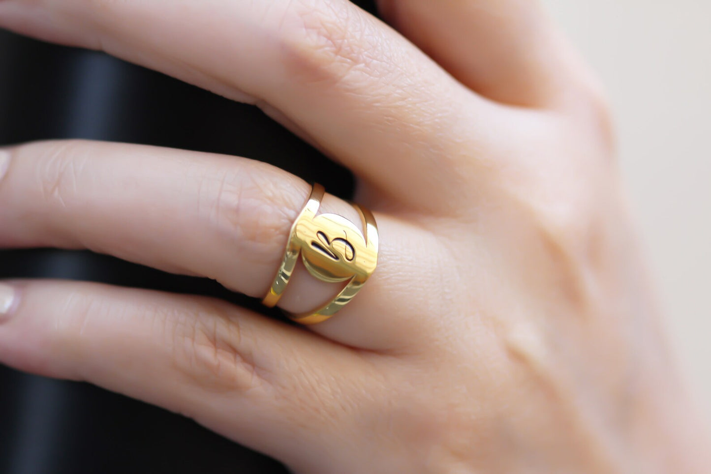 Custom Gold Initial Ring in Sterling Silver and Rose Gold