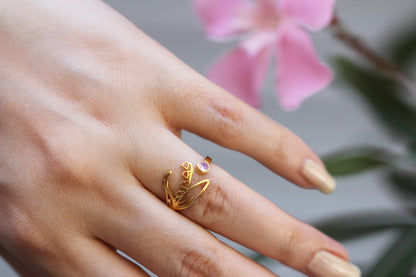 Sterling Silver Dainty Birth Flower Ring