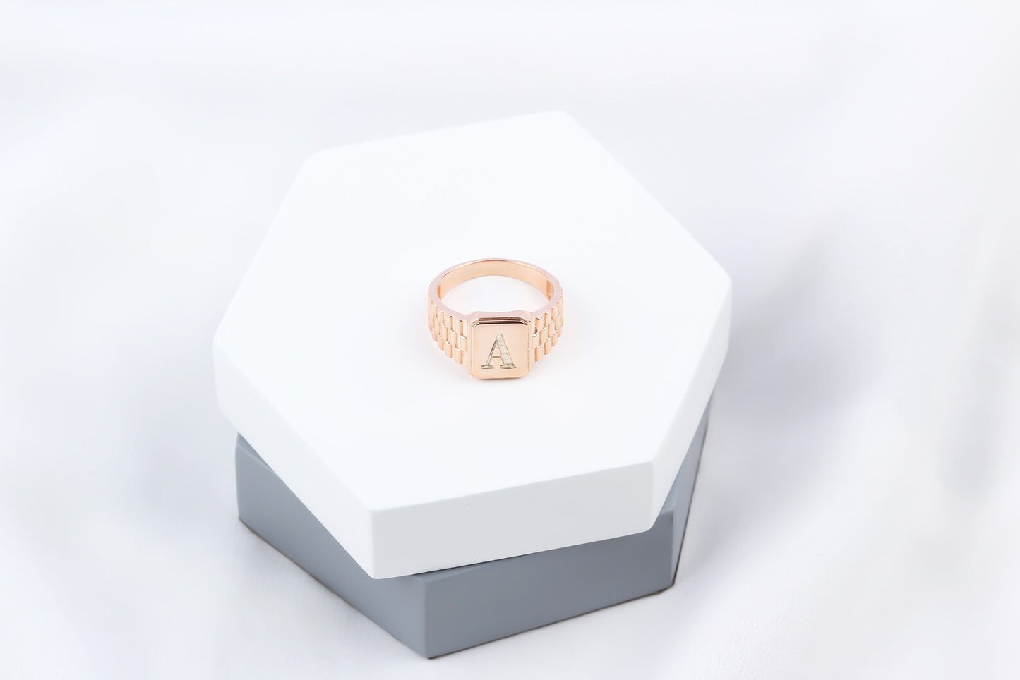 Sterling Silver Rose Gold Initial Letter Ring