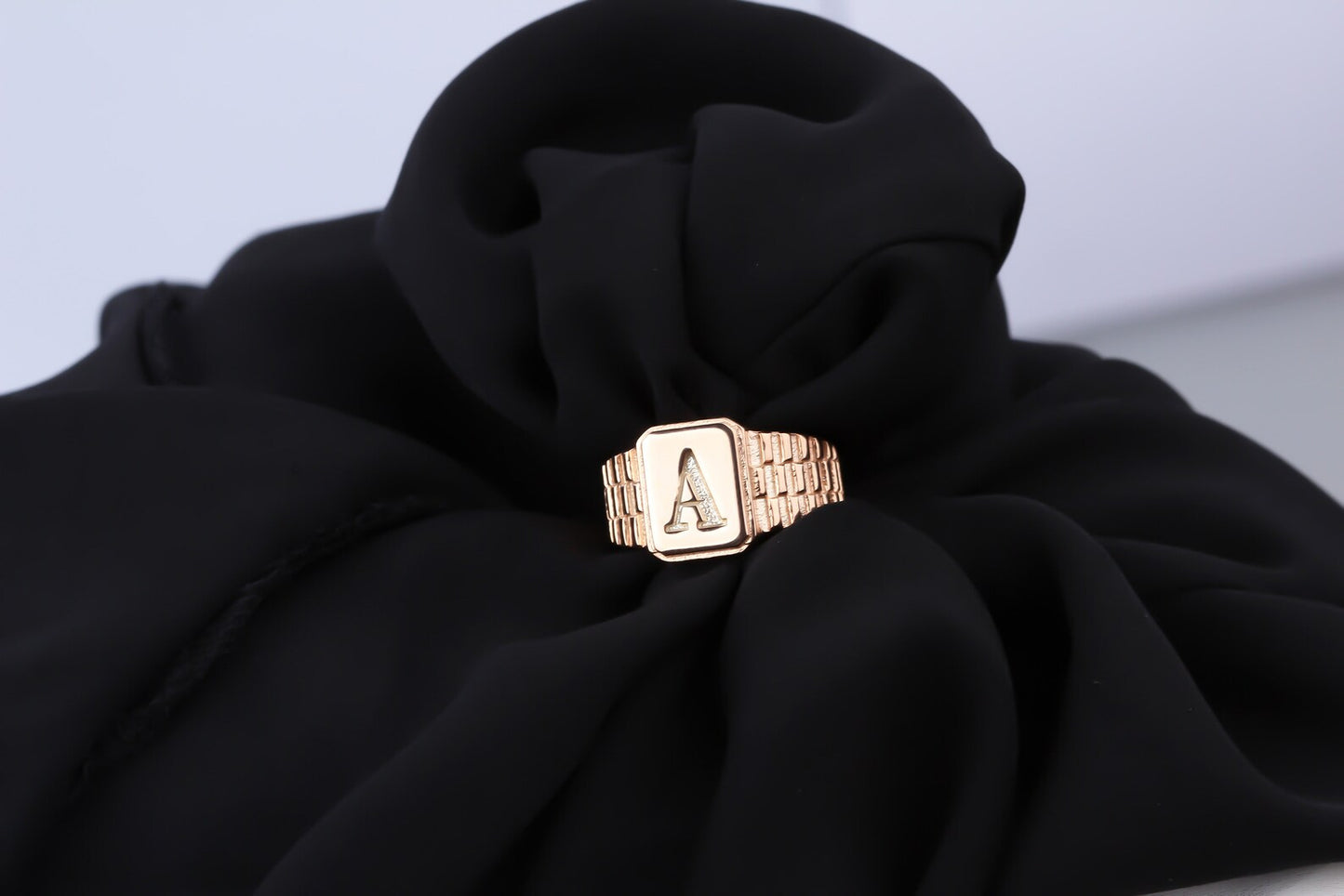 Sterling Silver Rose Gold Initial Letter Ring