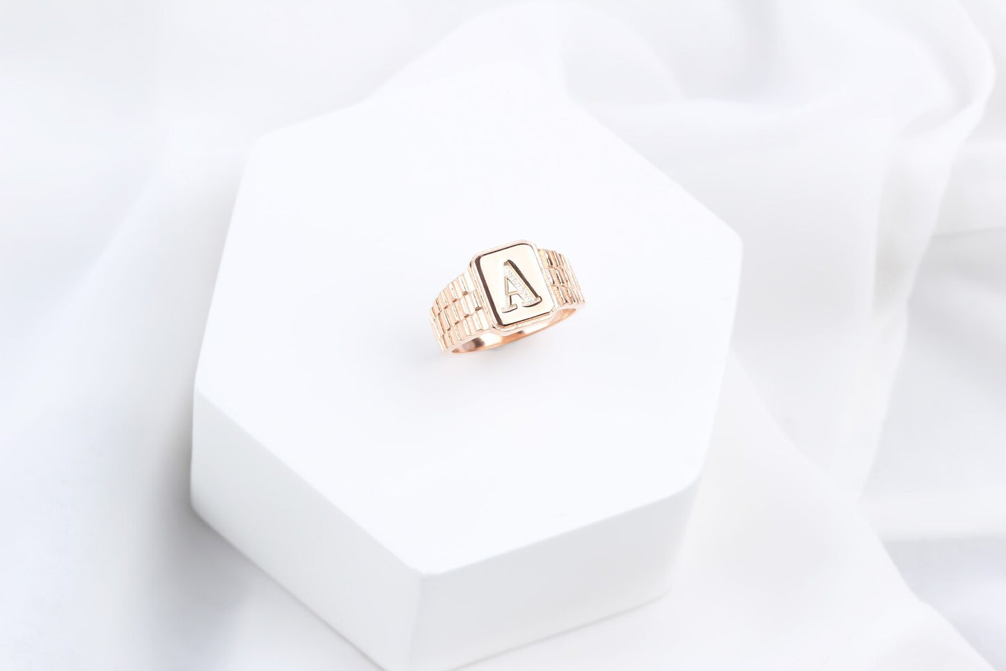 Sterling Silver Rose Gold Initial Letter Ring