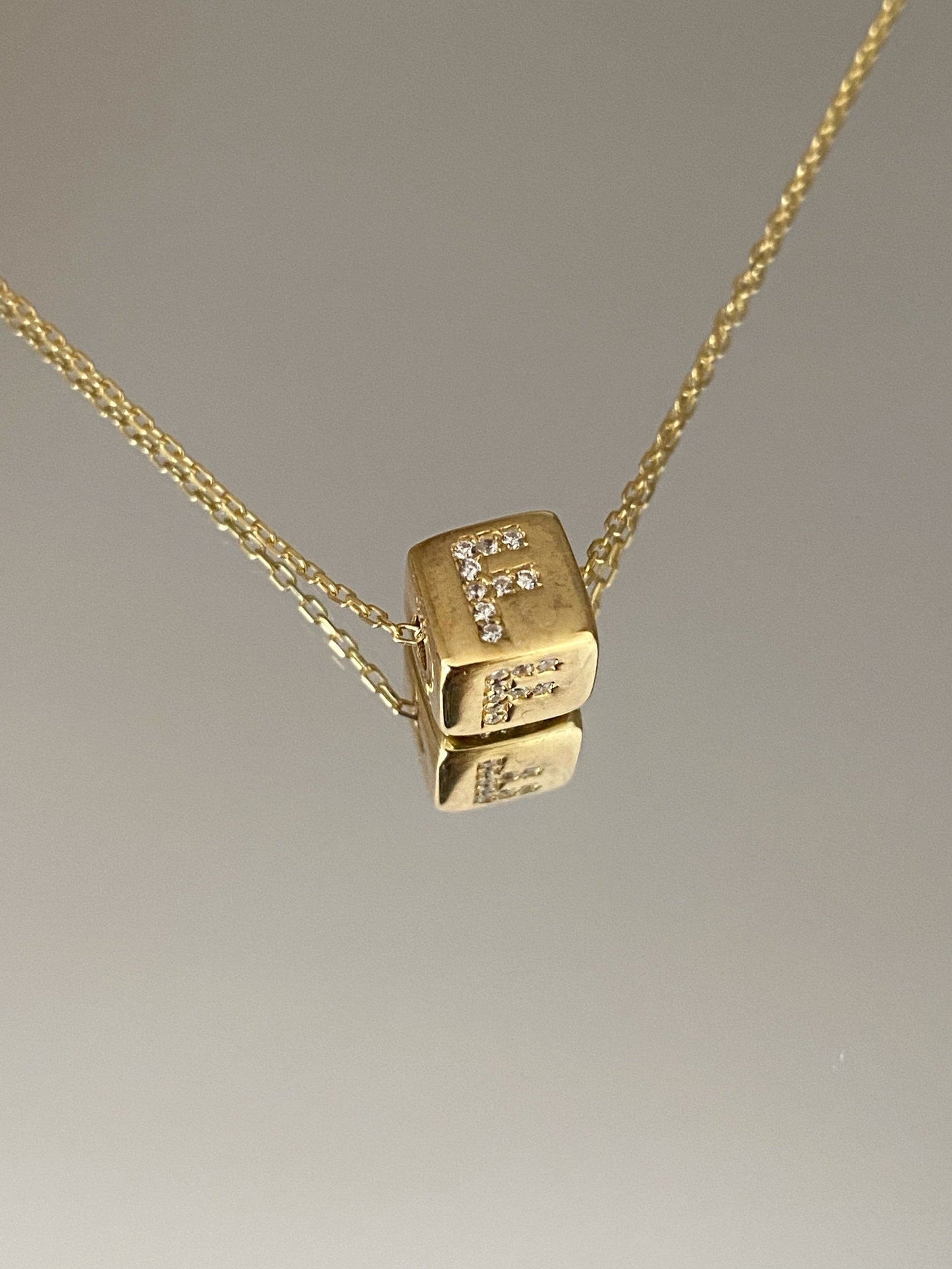 Custom 14k Gold Cube Letter Necklace