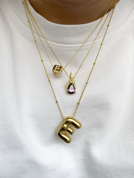 Custom 14k Gold Cube Letter Necklace