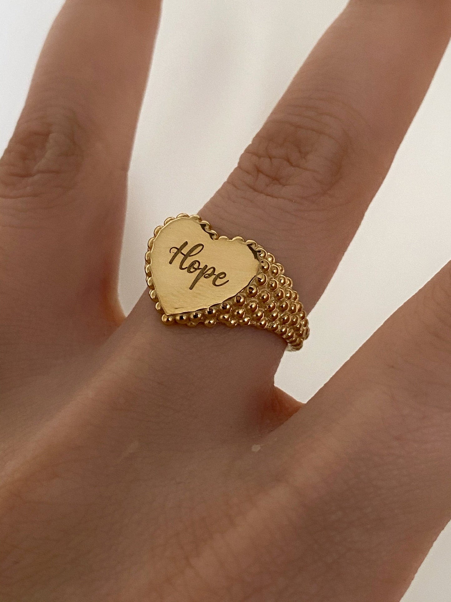 Personalized Vintage Gold Heart Ring