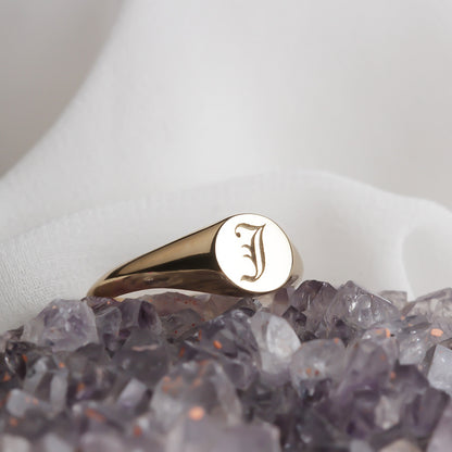 Personalized Gothic Silver Initial Signet Ring