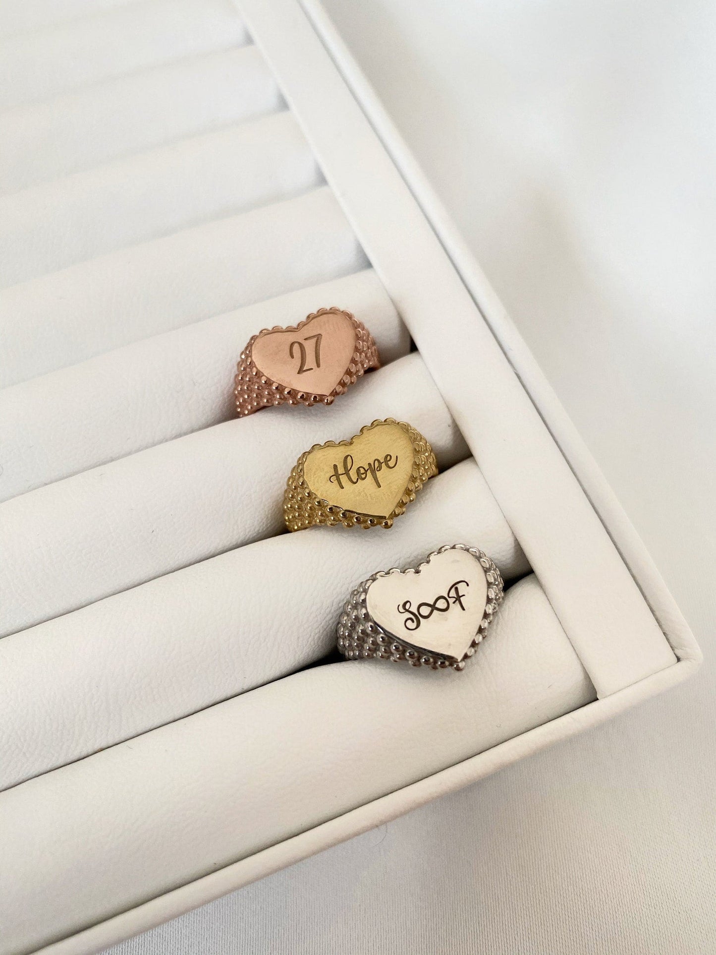 Personalized Vintage Gold Heart Ring