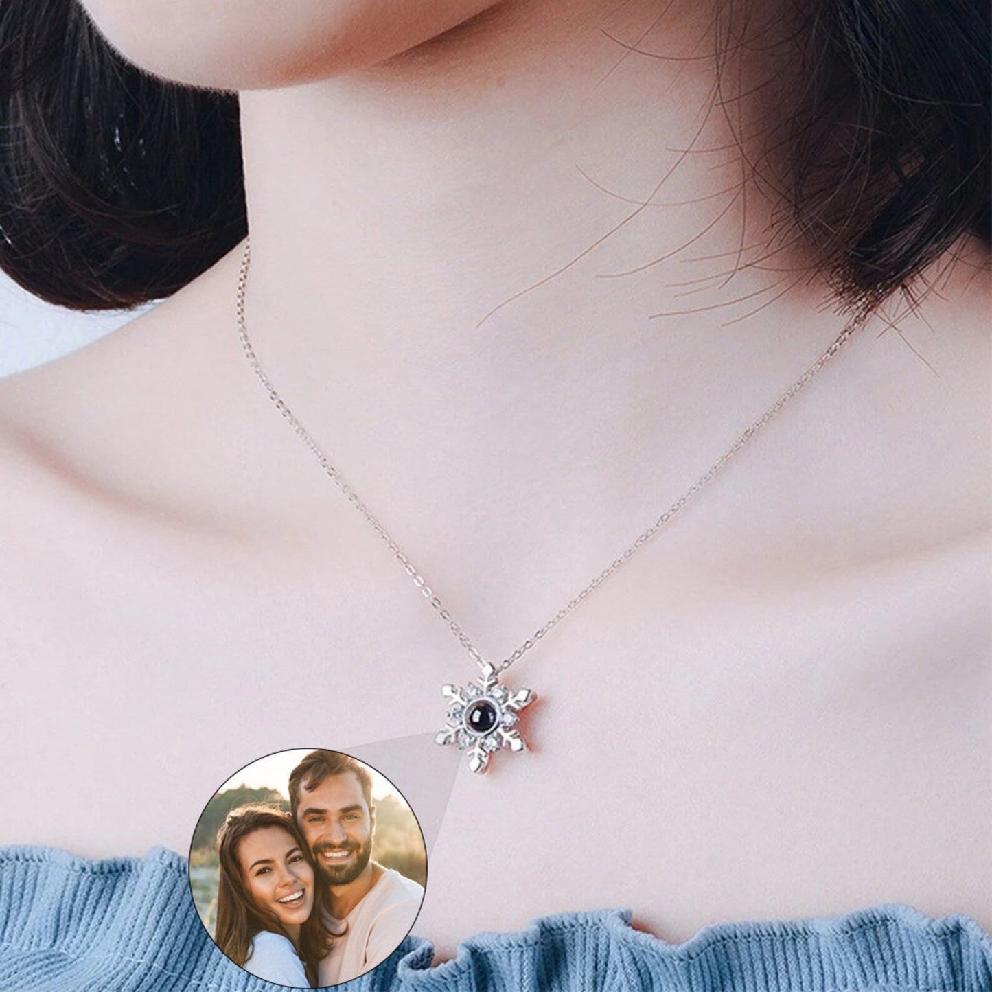 Custom Photo Projection Snowflake Necklace