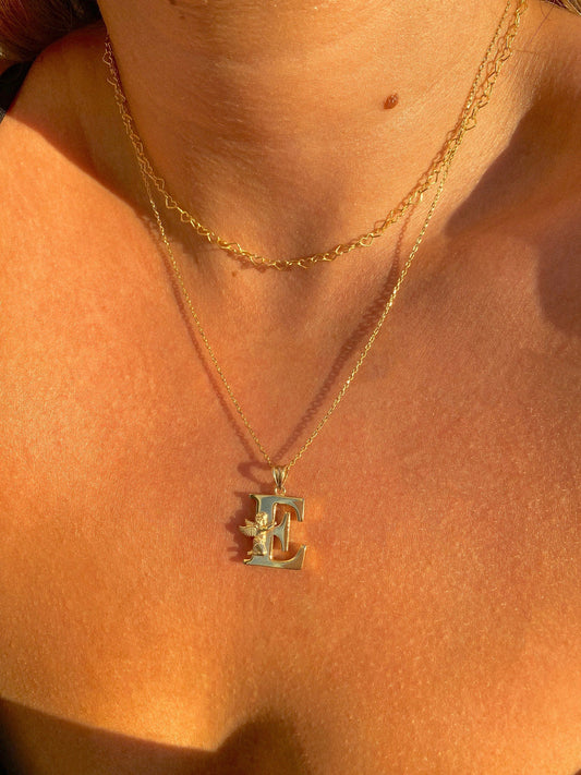 Personalized Gold Angel Initial Necklace