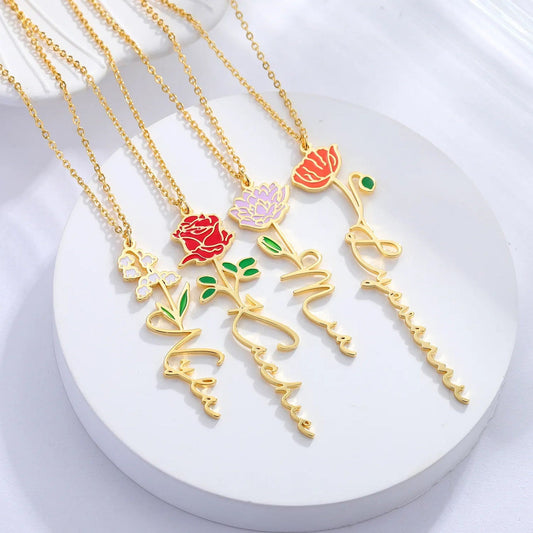 Custom Birthflower Name Necklace