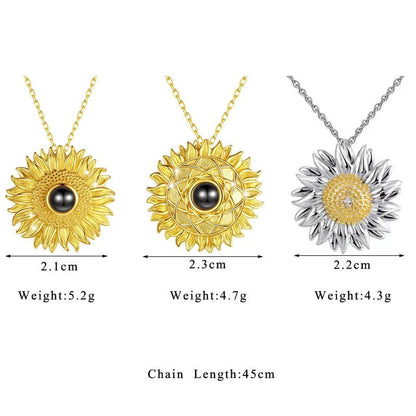 Personalized Sunflower Photo Projection Necklace