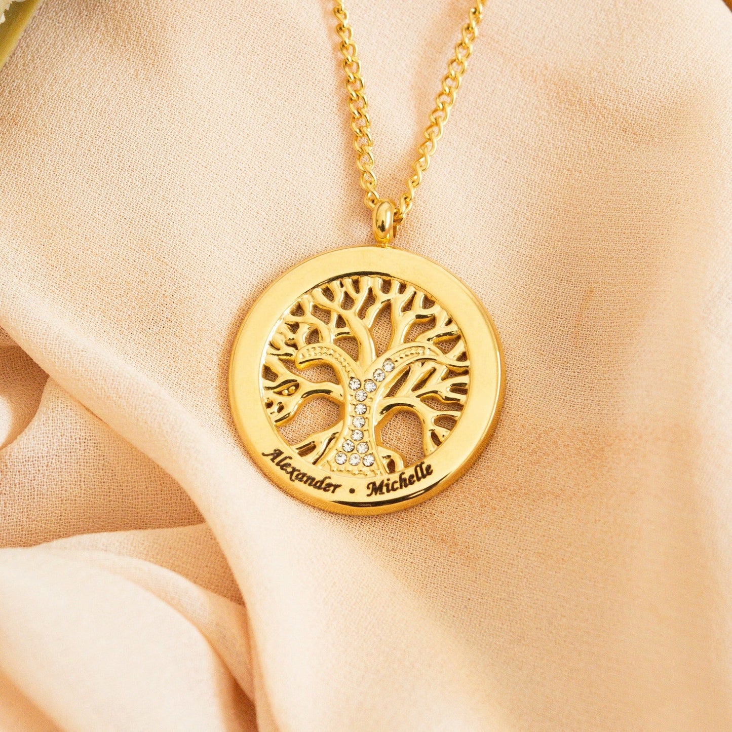 Personalized 18k Gold Plated Family Tree Necklace