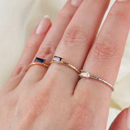 Sterling Silver Minimalist Baguette Birthstone Ring