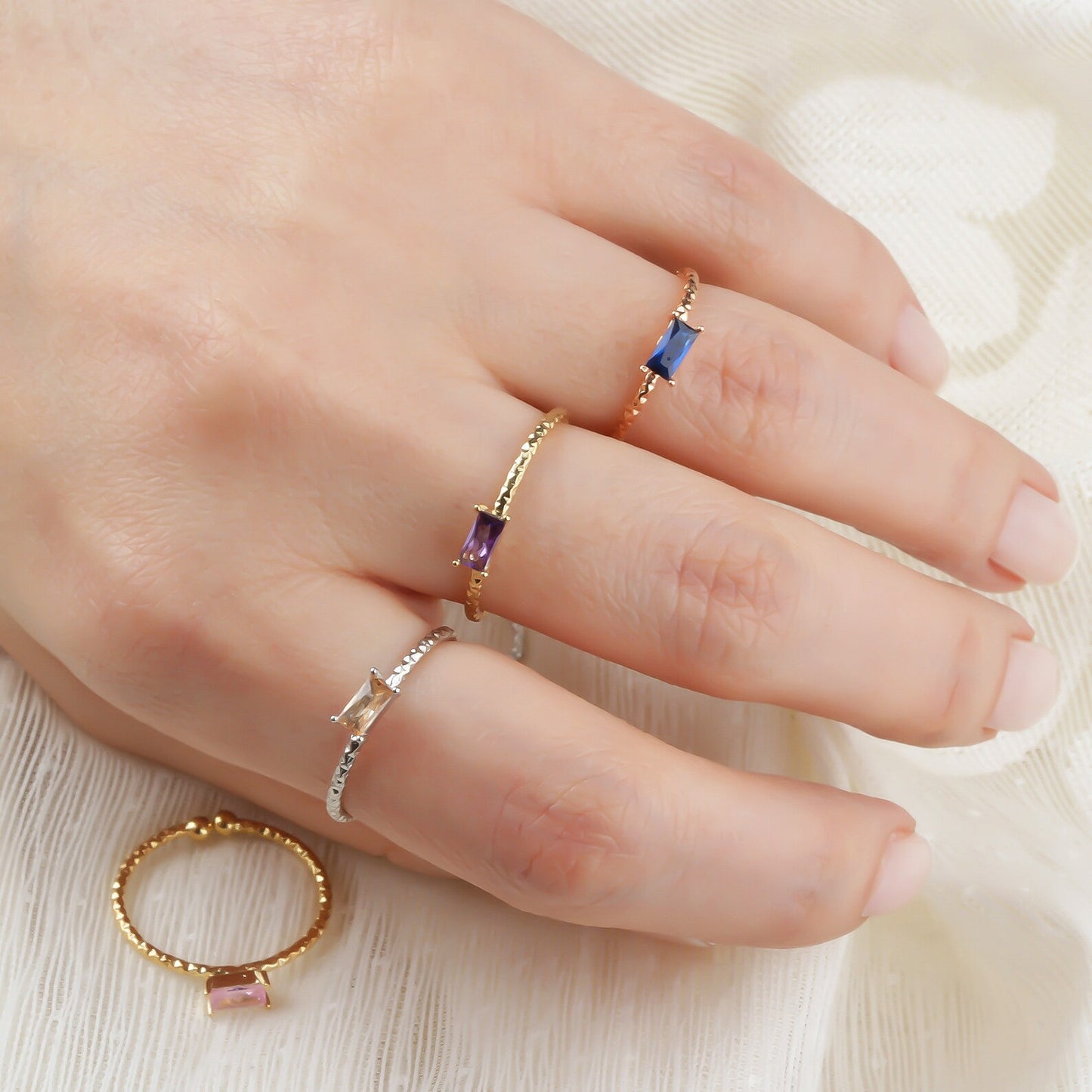 Sterling Silver Minimalist Baguette Birthstone Ring