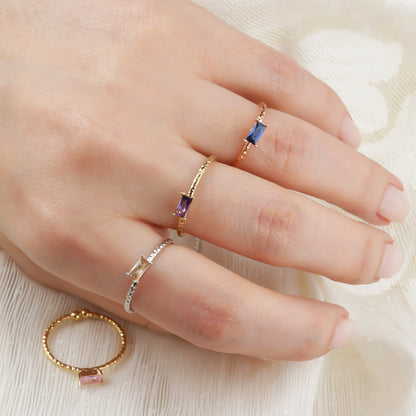 Sterling Silver Minimalist Baguette Birthstone Ring