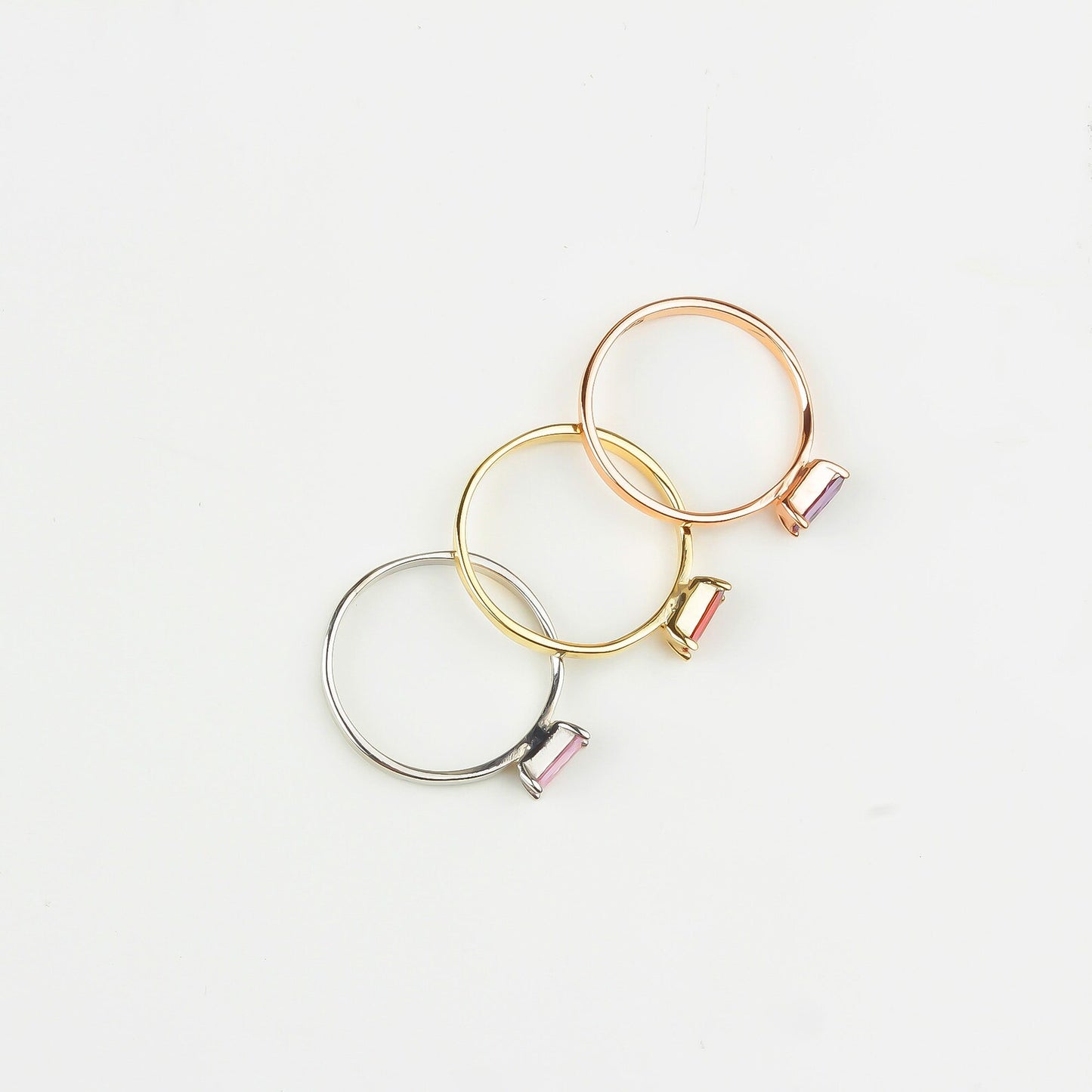 Dainty Gold Baguette Birthstone Minimalist Ring