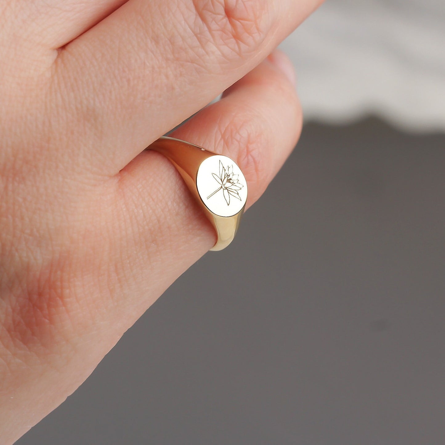 Gold and Silver Birth Flower Minimalist Ring