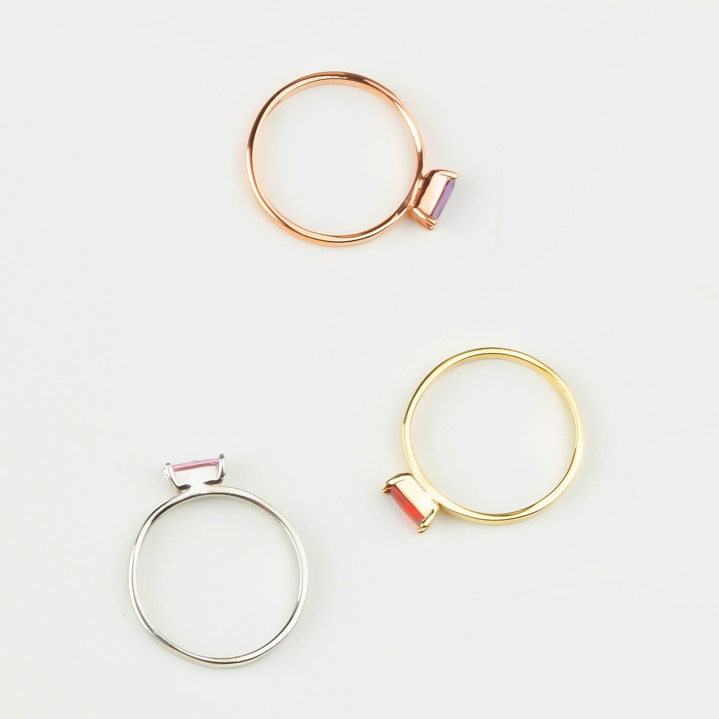 Dainty Gold Baguette Birthstone Minimalist Ring