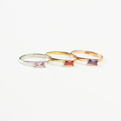 Dainty Gold Baguette Birthstone Minimalist Ring