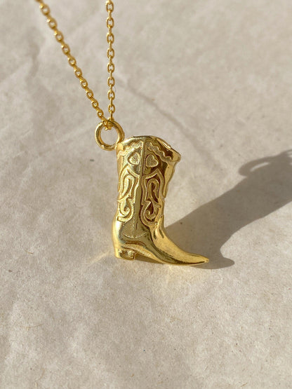 3D Cowboy Boot Necklace in Silver