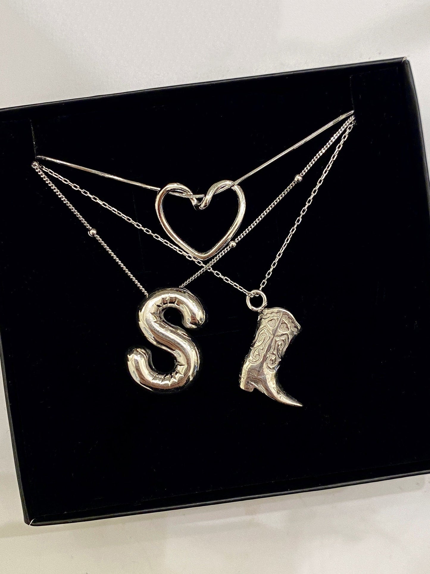 3D Cowboy Boot Necklace in Silver